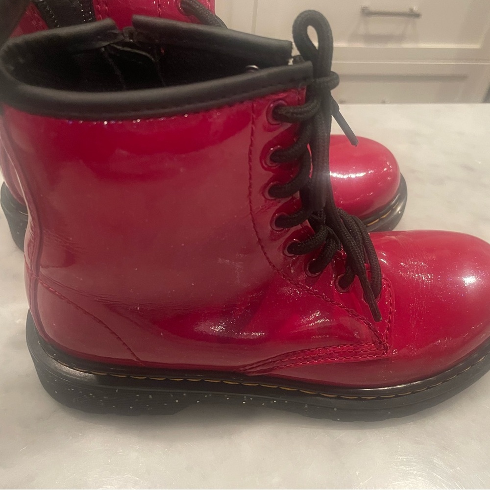 Dr. Martens Patent Leather Lace Up Boots Red sparkly Kids Size 2